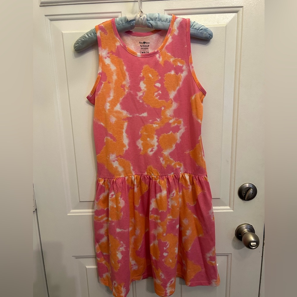 🆓Free w purchase🩷🧡Bella & Birdie Pink & Orange Tie-Dye Kids Dress🧡🩷Size 14/16